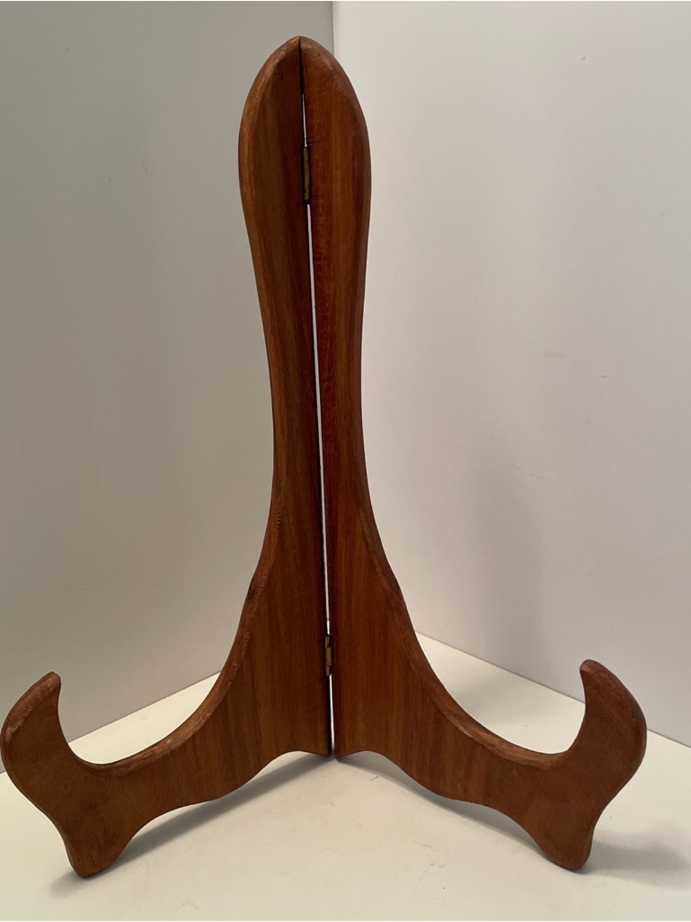 Vintage Wood Easel Display Stand Brass Inlay Plates Framed Art 11.75”